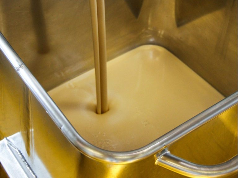 Dough for the production of fortune cookies in a feed container